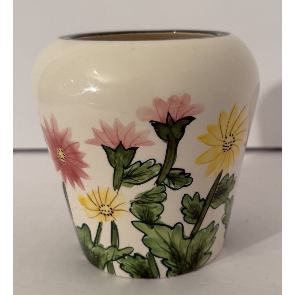 5.5" Colorful Porcelain Flower Vase/Pot With Pink‎ Yellow & Green Flower Design